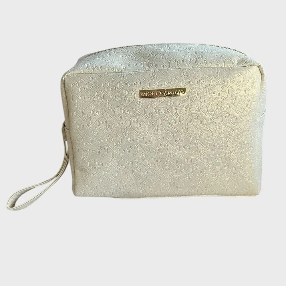 Vince Camuto Camara Large Cosmetic Bag Gold Makeup Travel Toiletry Case